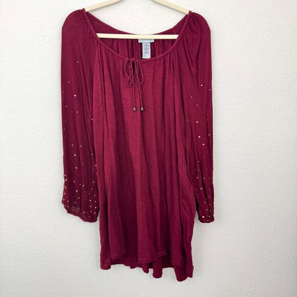 Catherines Womens Blouse Top Size 4X Studded Guazy Cotton Jewel Tone Dark Red - Picture 1 of 7
